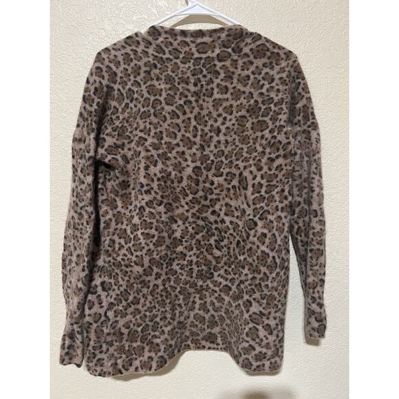 Magaschoni 100% Cashmere Open Front Cardigan Sz M Pockets Leopard Print - Picture 8 of 10